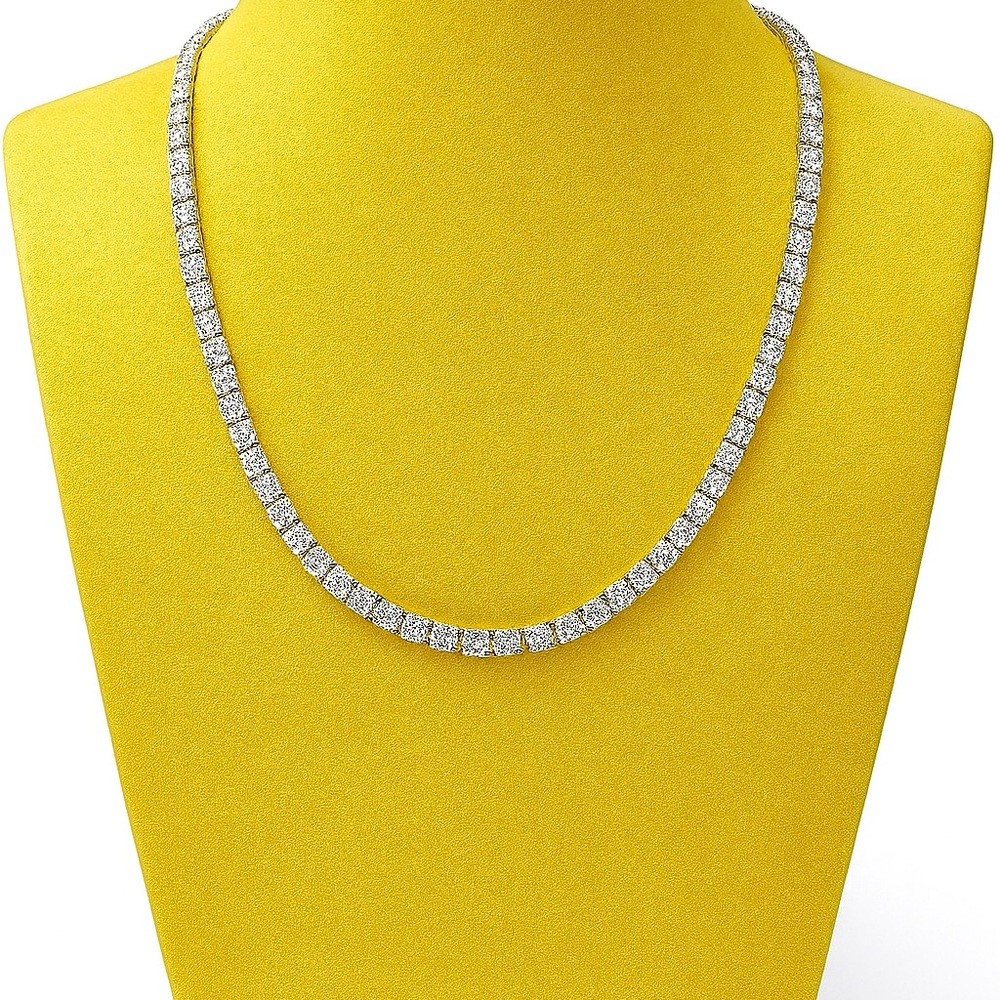 Tennis Necklace 18K White Gold Plated 4.0mm Round Cubic Zirconia